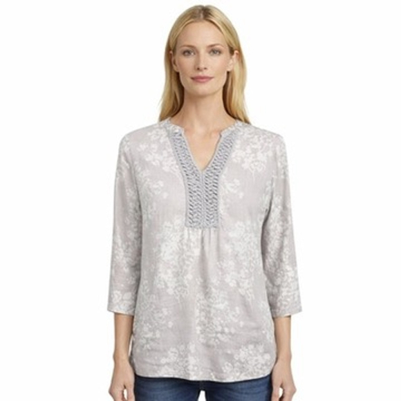 Boden Tops - Boden Crochet Trim Tunic Blouse 100% Linen V-Neck Boho Coastal Cottage Size 10P